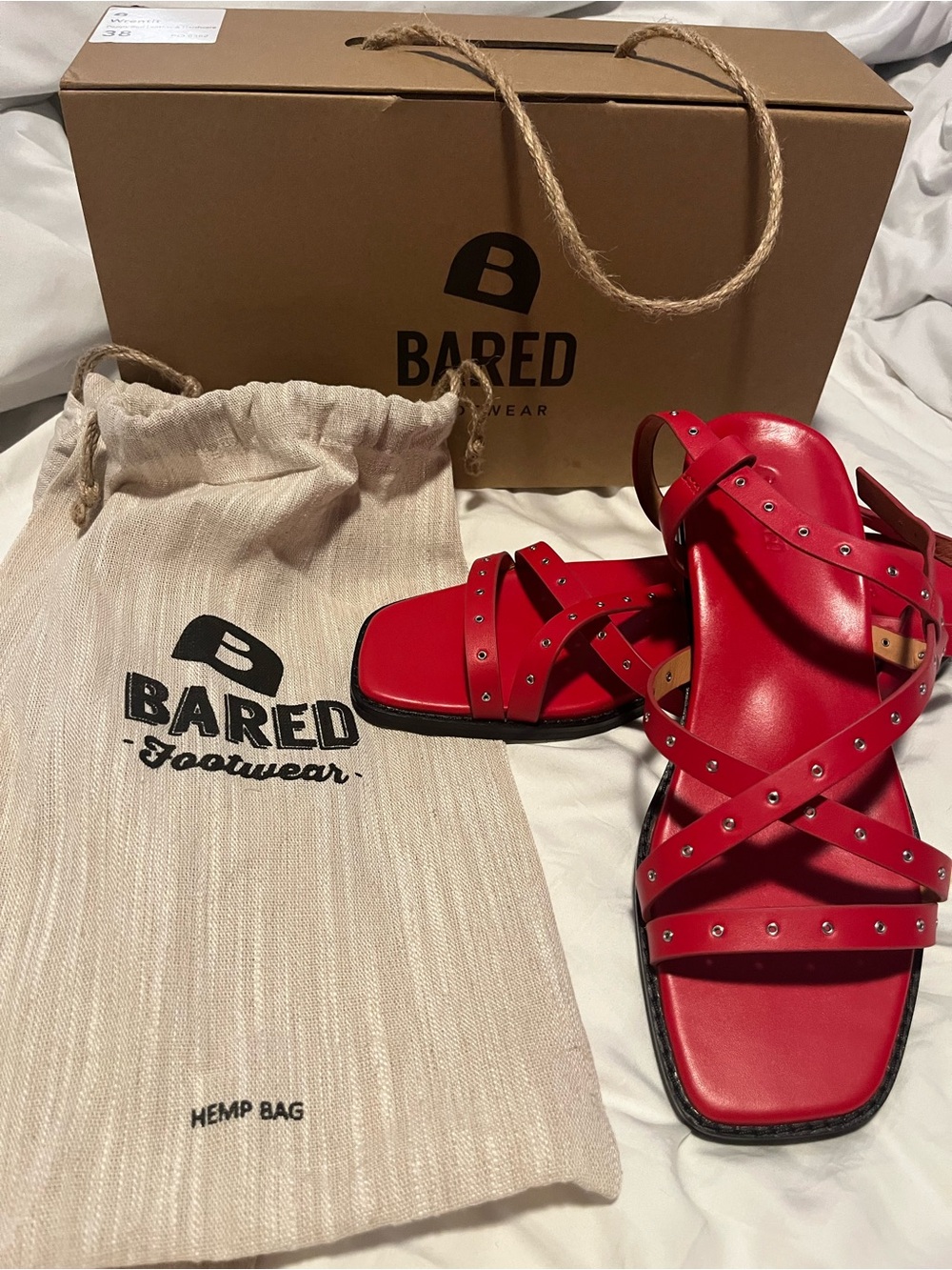 Bared Footwear Red Studded Strappy Leather Sandals